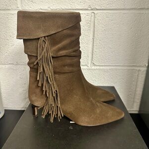 Ba&sh CARDI Suede Chocolate Brown Fringe Ankle Boots size 38 NIB